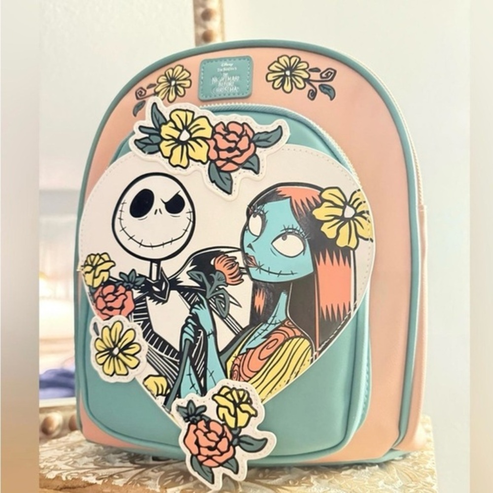 Disney Nightmare Before Christmas Jack Sally Floral Heart Mini Backpack NWT